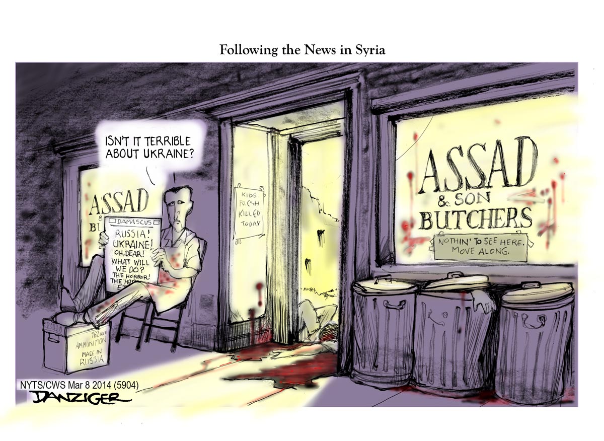 Assad, Syria, civil war, political cartoon - Danziger Cartoons