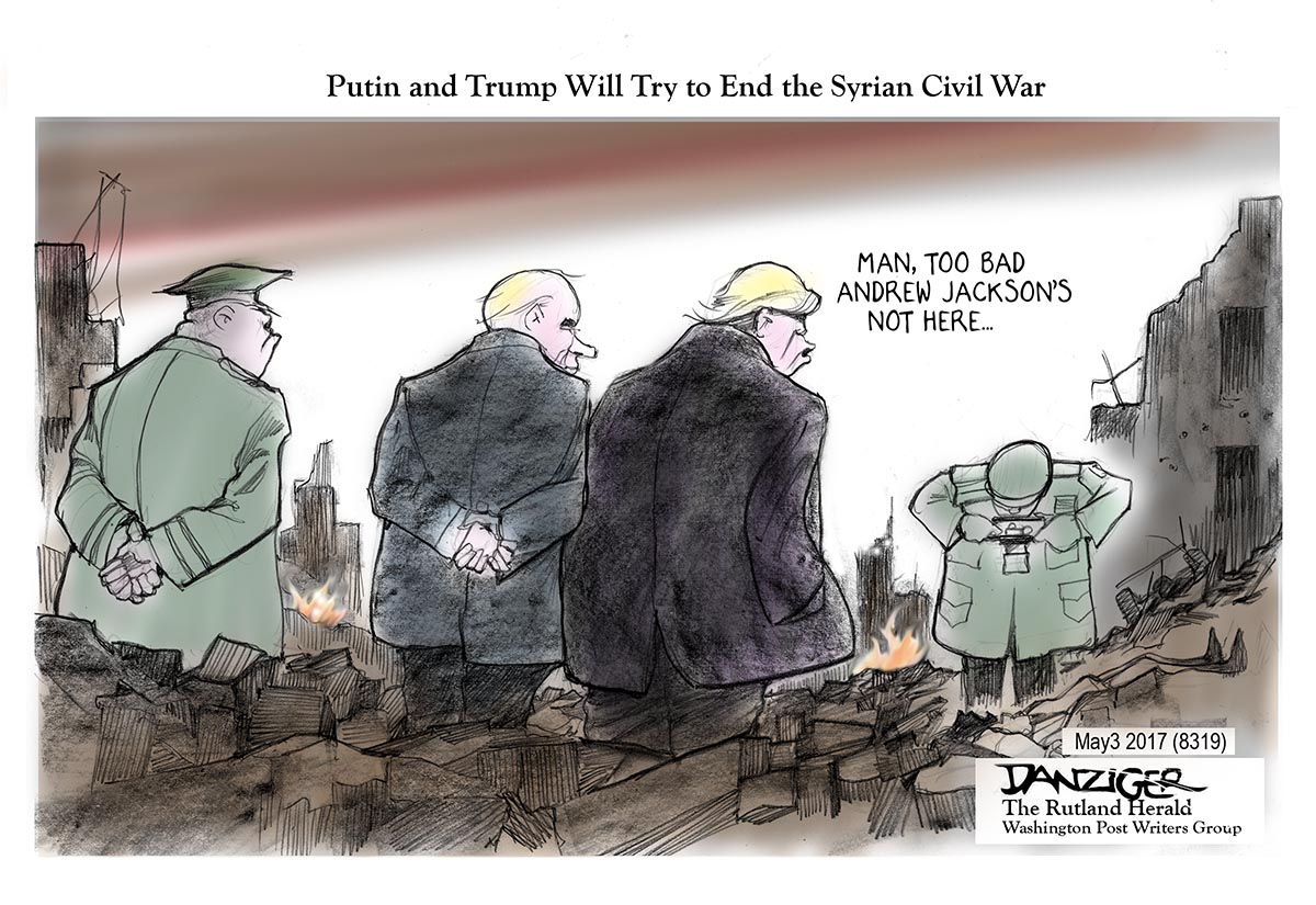 Syrian War, Trump, Putin, political cartoon - Danziger Cartoons