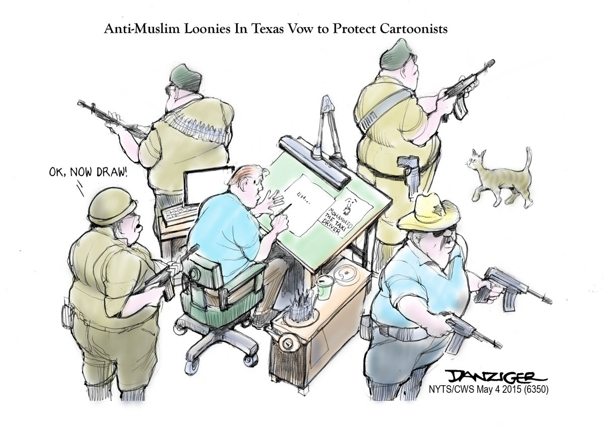 Cartoonists, Muslims, Texas, Mohammed, Texas Rangers, political cartoon