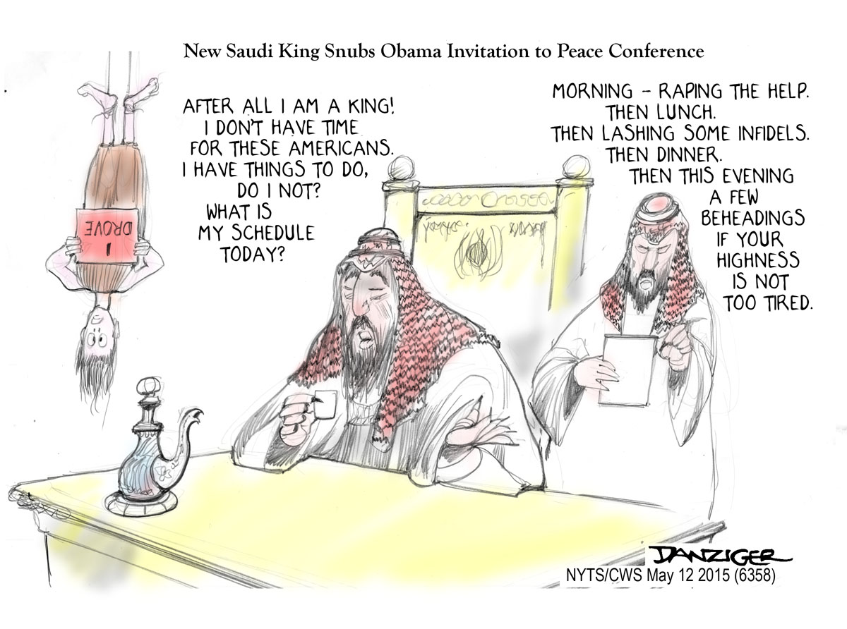 Saudi Arabia, new king, snubs USA, political cartoon