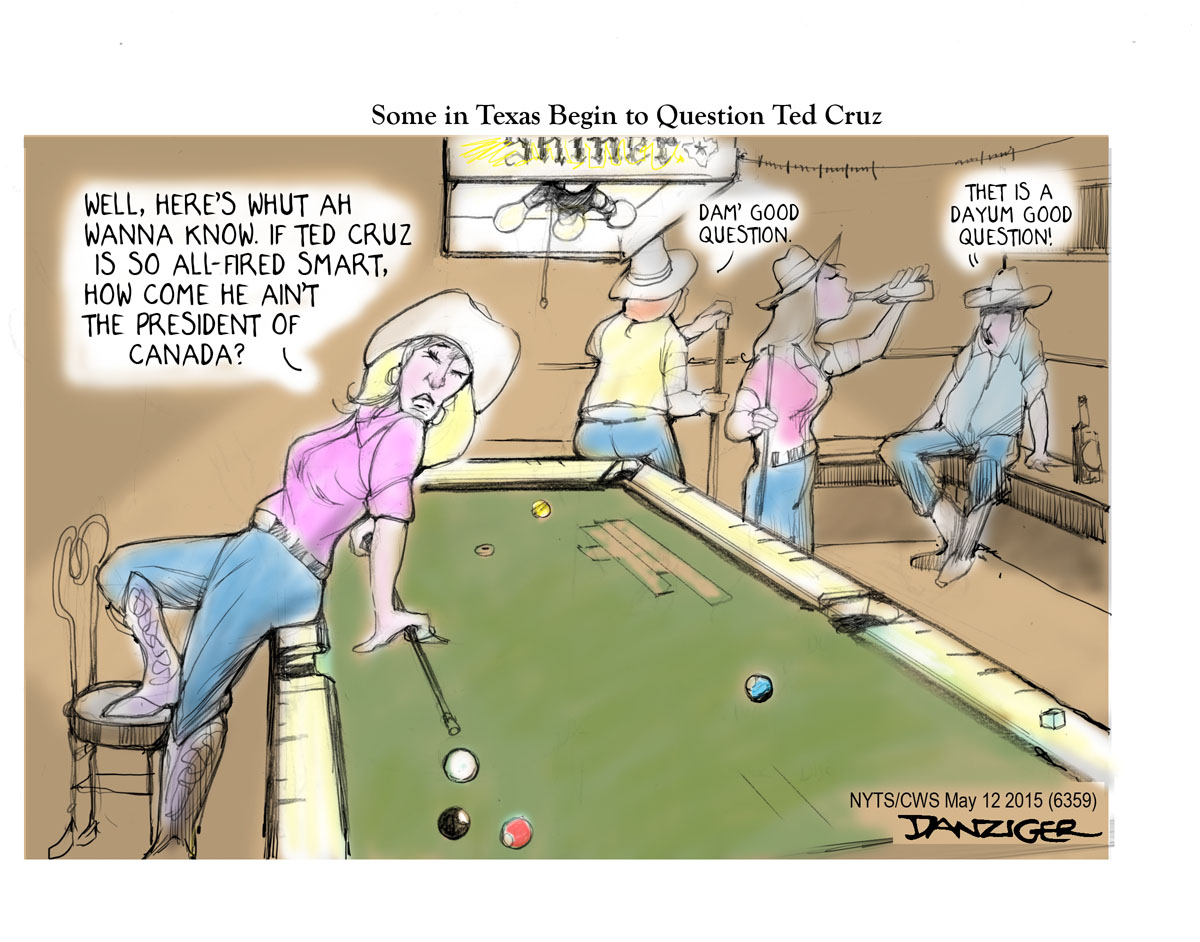 Texasm Ted Cruz, babes, playing pool, political cartoon