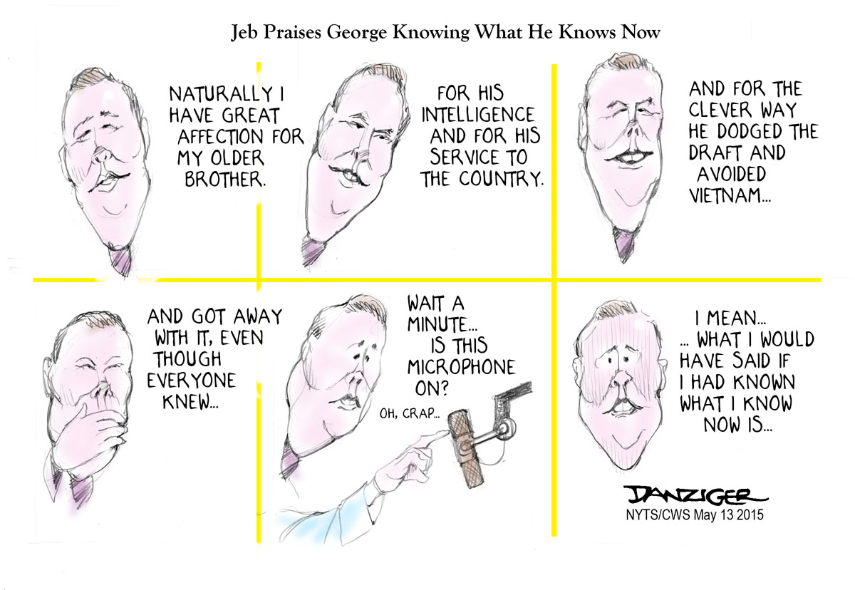 Jeb Bush, George Bush, draft, Vietnam service, political cartoon
