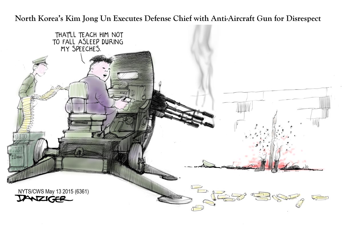 NKorea, execution, anti-aircraft gun, Kim Jong Un, political cartoon