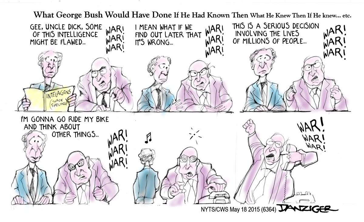 Bush, Cheney, What Bush Knew, Iraq Invasion. political cartoon