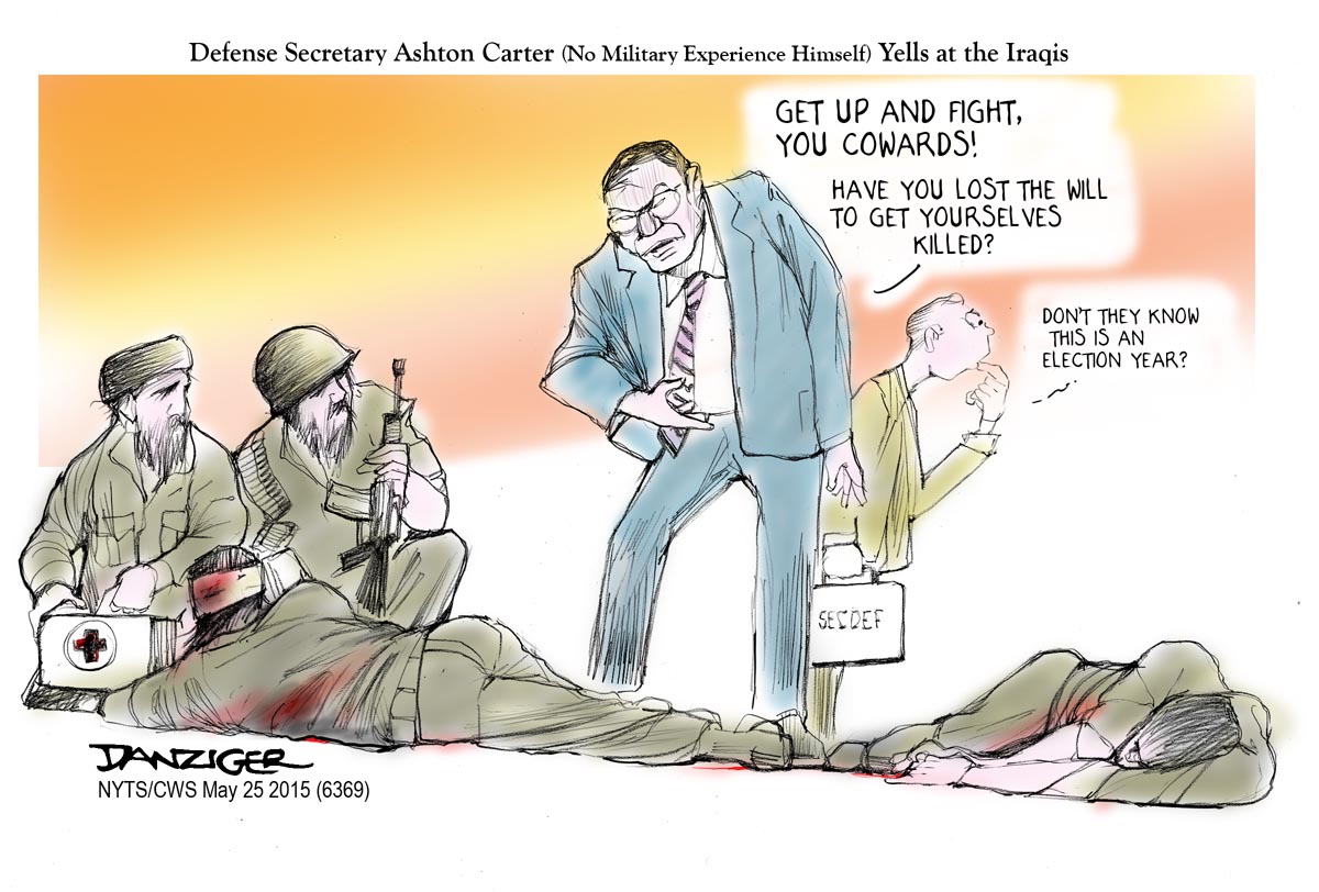 Ash Carter, Secretary of Defense, Defense Deparment, Iraqia, ISIS, Ramadi, political cartoon