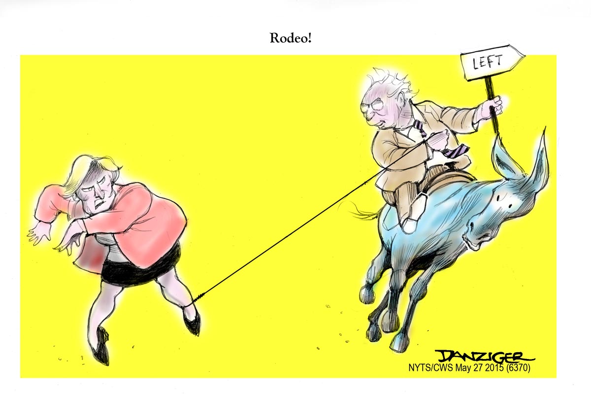 Hillary Clinton, Bernie Sander, political cartoon