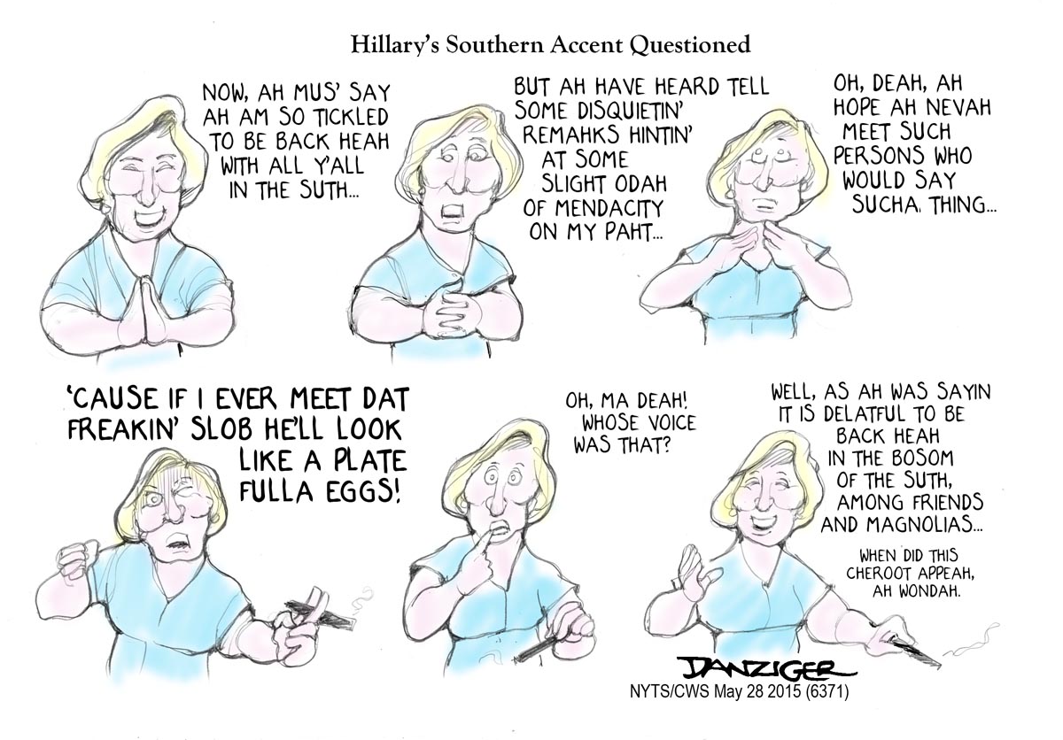 Hillary Clinton, southern accent, political cartoon