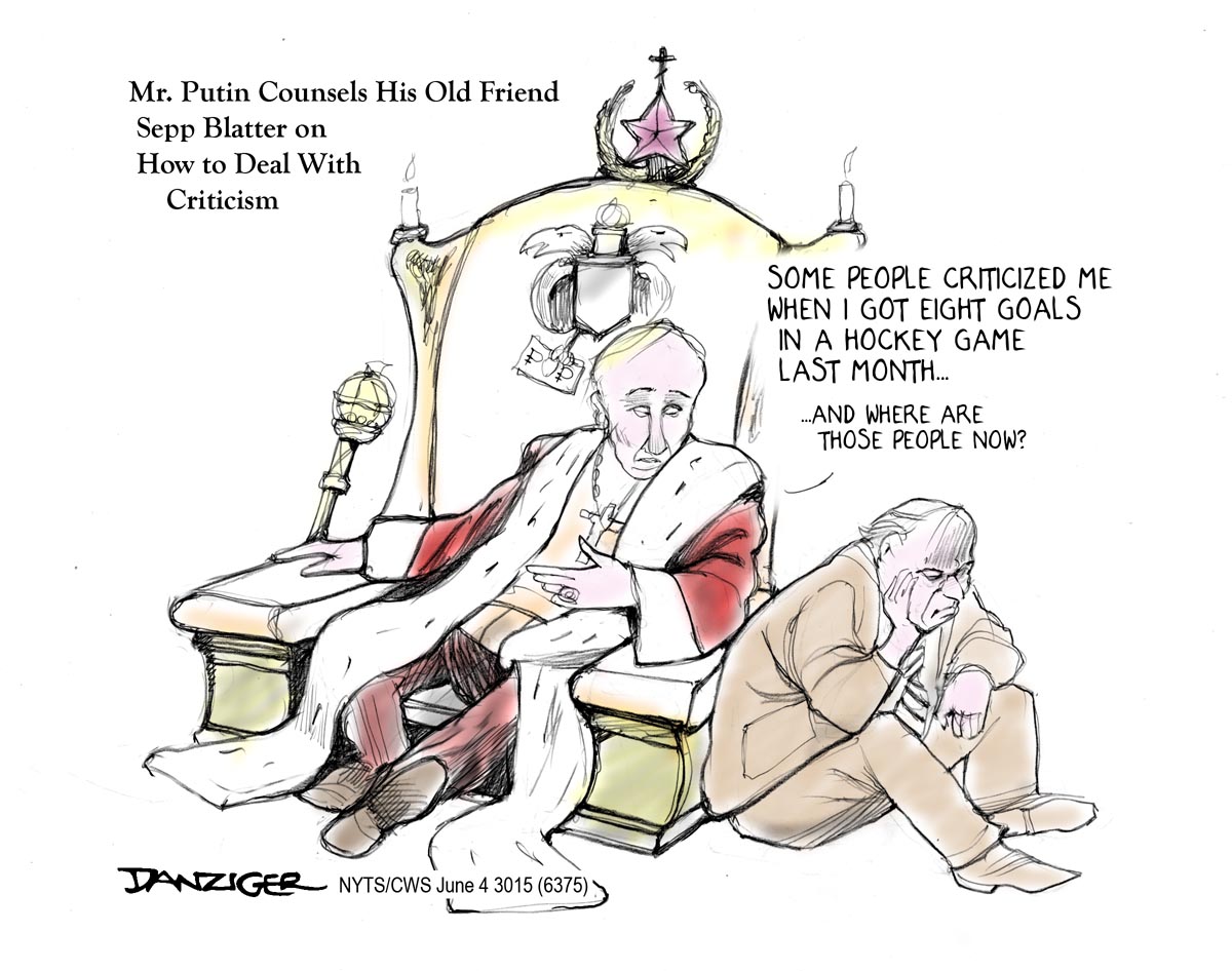 Vladimir Putin, Sepp Blatter, FIFA, political cartoon