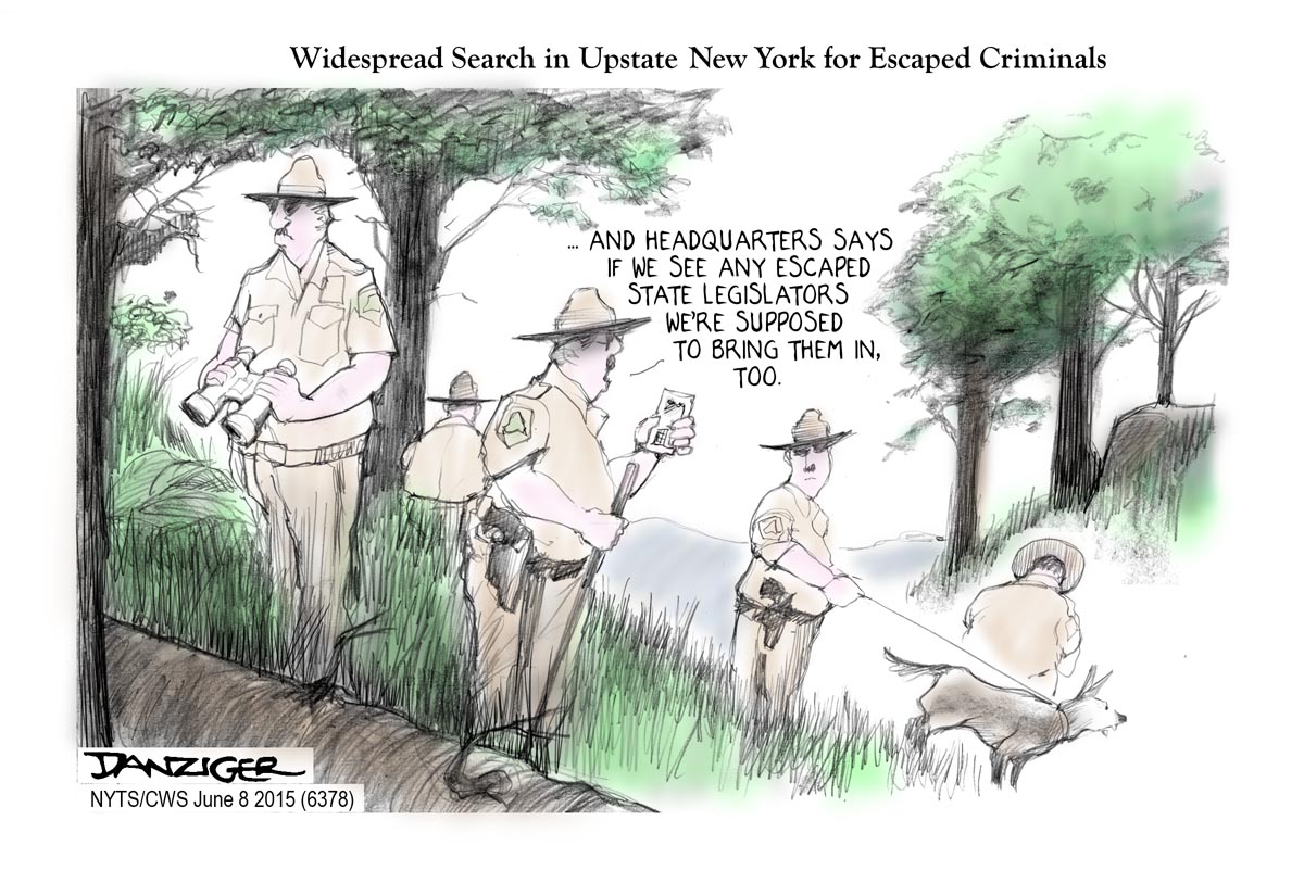 New York State, escaped criminals, NY State legislature, political cartoon