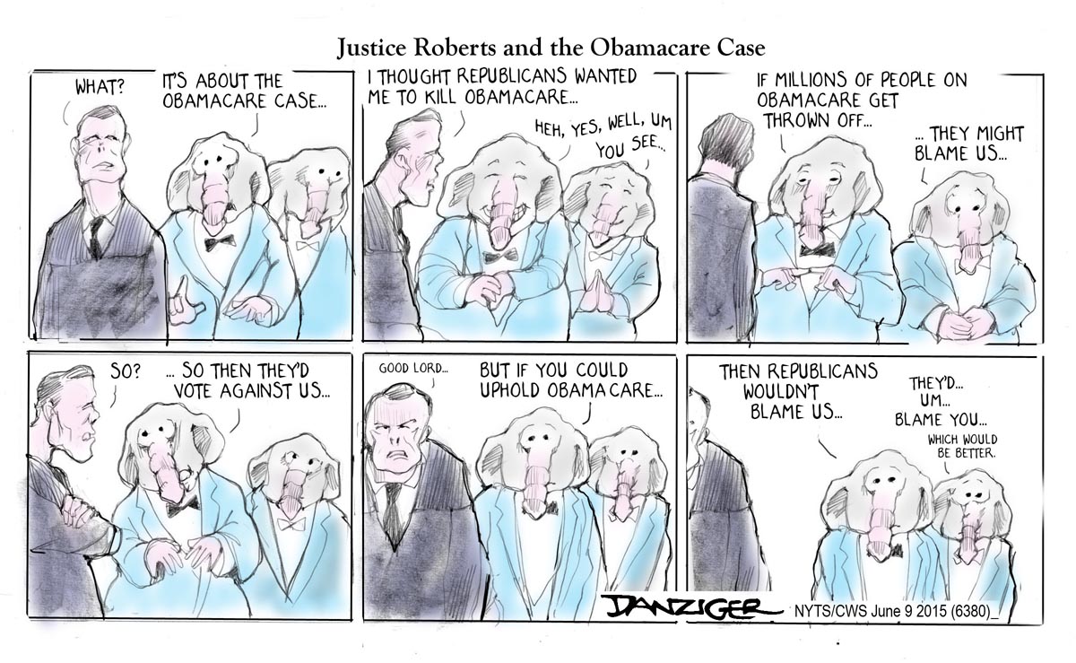 Justice John Roberts, King v Burwell, Obamacare case, GOP, Republican politics, political cartoon