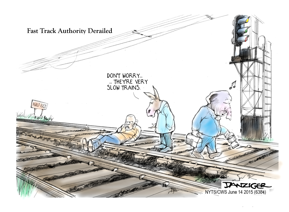 Fast Track Trade Authority, GOP and Dems, Obama, political cartoon