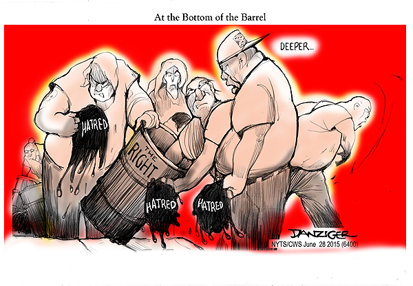 Right Wing, Hatred, bottom of the barrel, politiclal cartoon