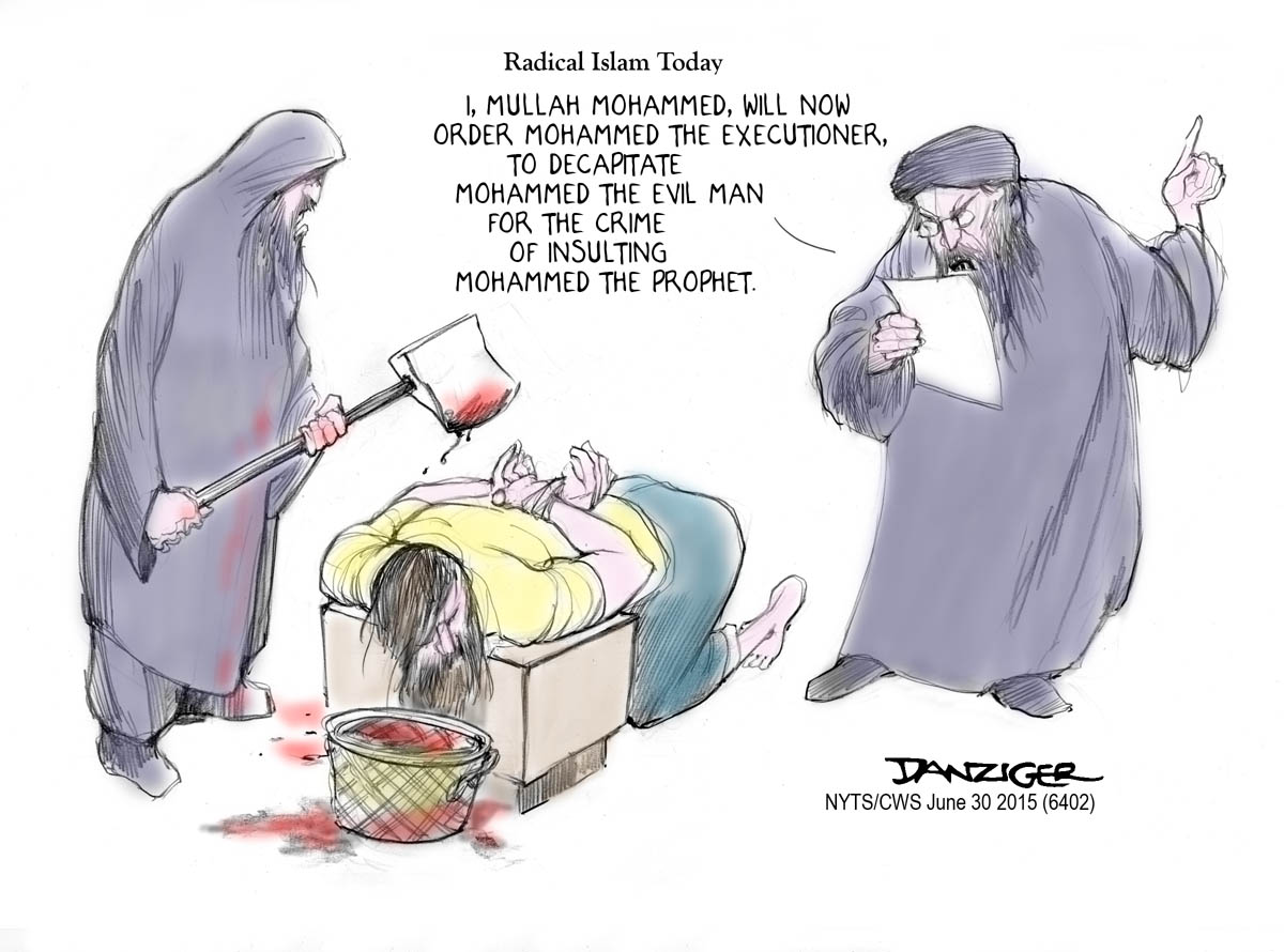 Radical Islam, decapitation, Mohammed, political cartoon