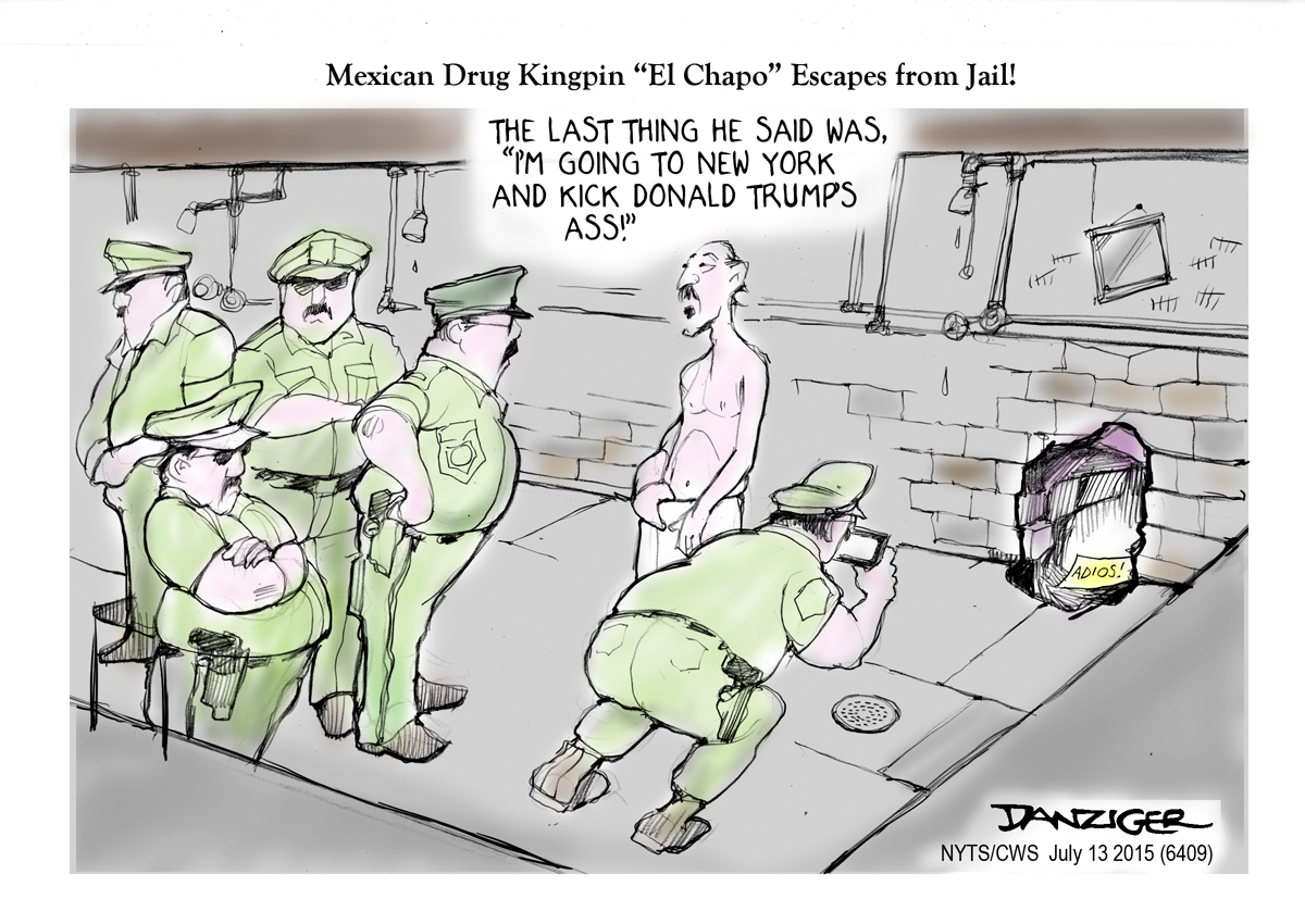 ElChapo, Joaquin Guzman, Sinaloa, Mexico, Donald Trump, political cartoon