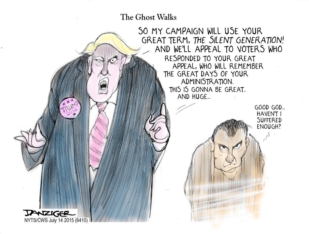 Trump, Nixon, silent generation, political cartoon