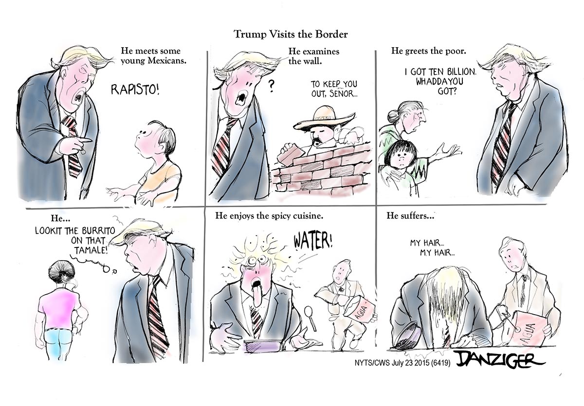 Trump, Mexican border, Mexico, political cartoon