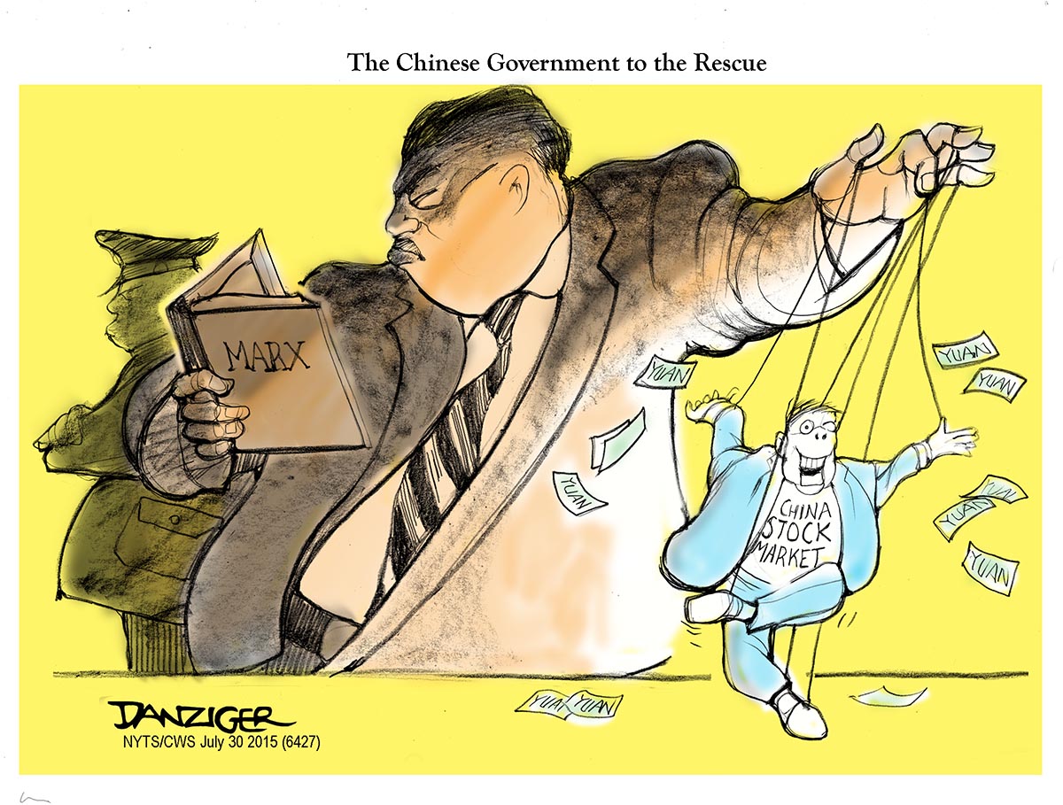 Chinese Stock Market, Yuan, Chinese Government, political cartoon