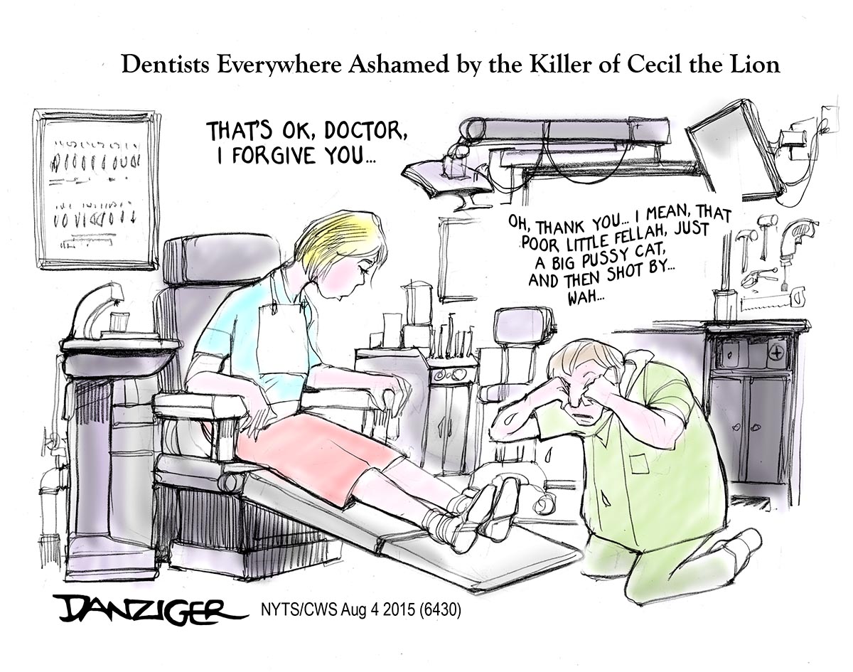 Dentists, Dr. Palmer, Cecil the Lion, politicla cartoon