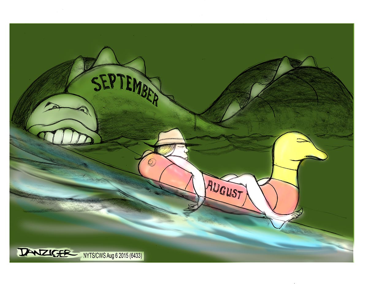 End of Summer, vacation ends, August to September, school, political cartoon