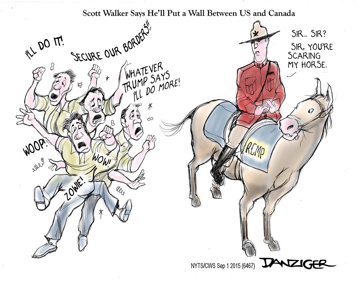 Scott Walker, Canada Wall, political cartoon