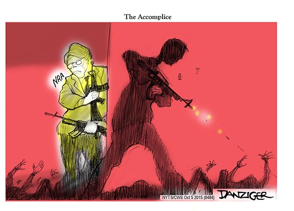 gun, assassins, mass shootings, NRA, Wayne St. Pierre, political cartoon