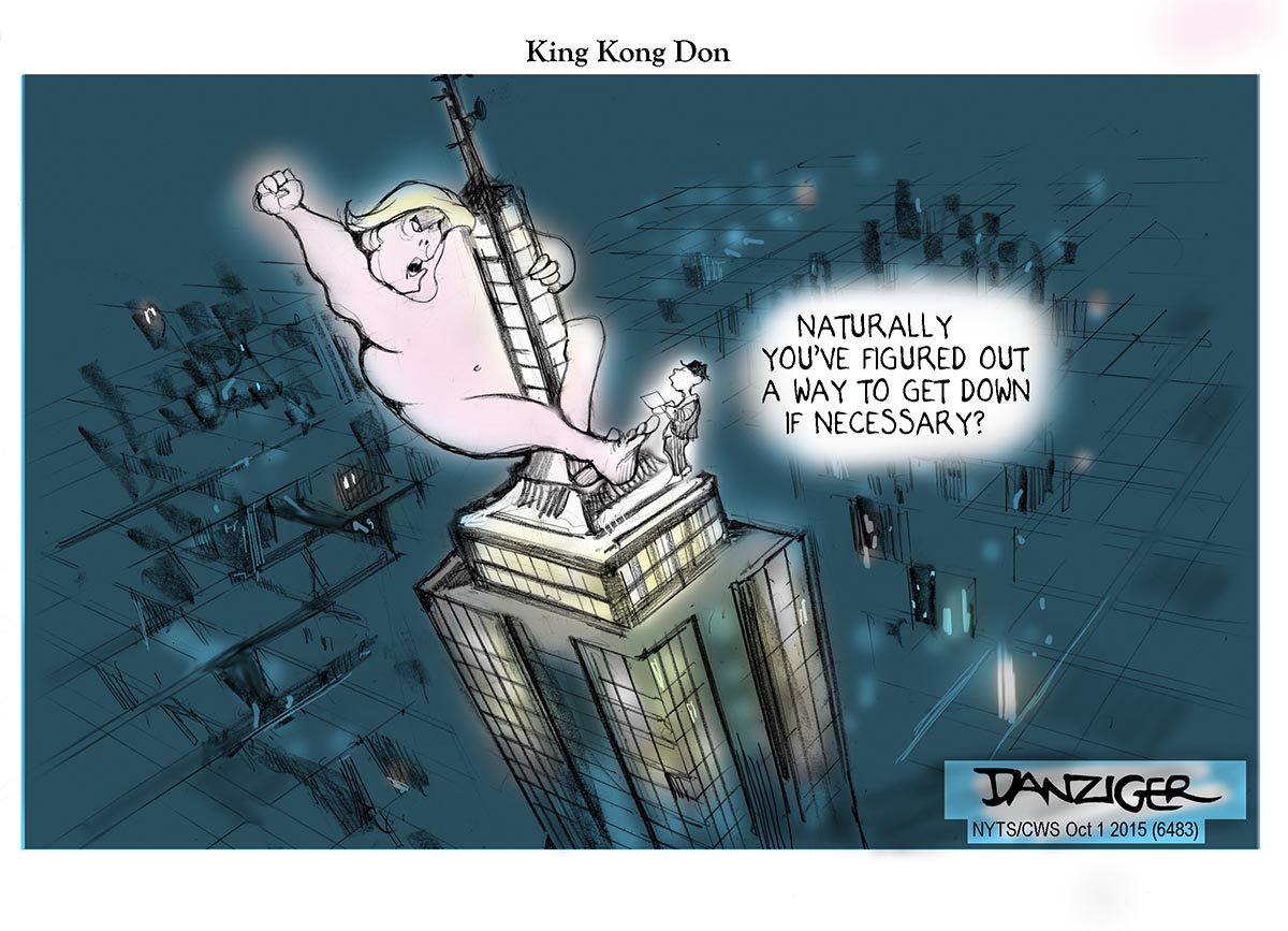 Trump, King Kong, political cartoon