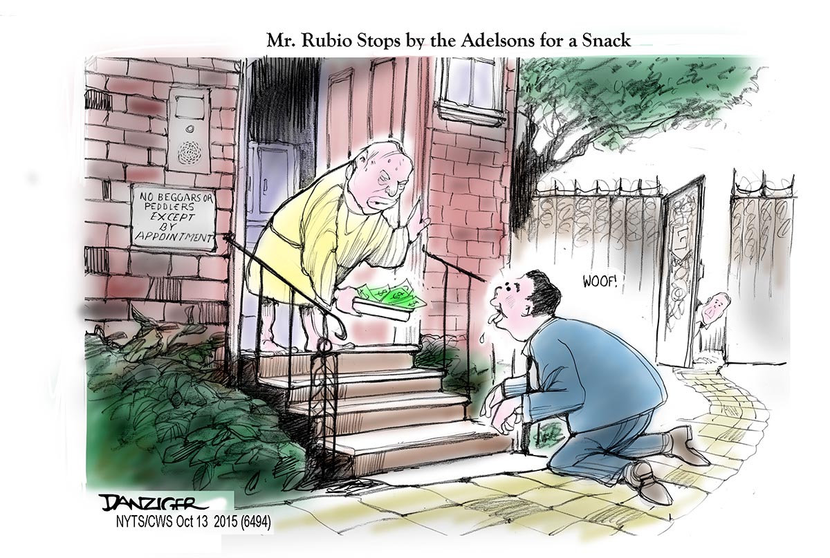 Marco Rubio,  Seldon Adelson, campaign contribution, political cartoon