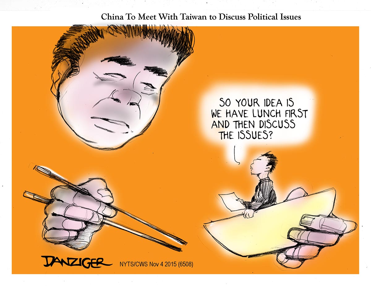China, Taiwan, meeting, pol;itical cartoon