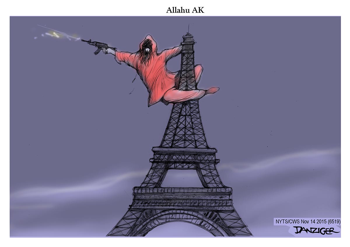 AK-47, AK, Paris massacre, Islam, Allah Akbar, political cartoon