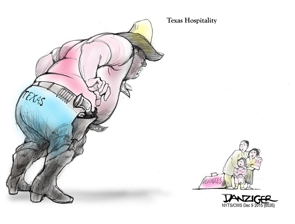 Texas, Syrian refugees, political cartoon