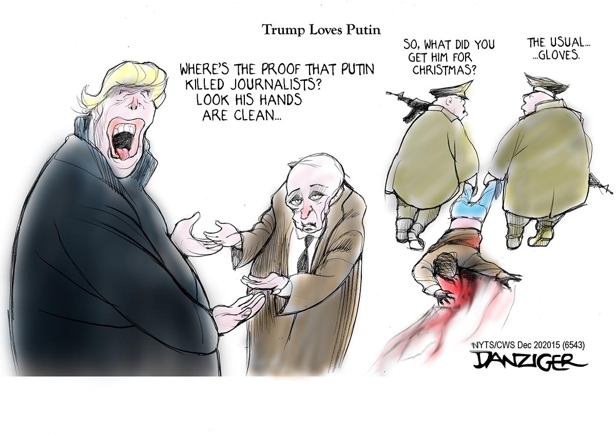 Trump, Putin, killing journalists, Russia, political cartoon