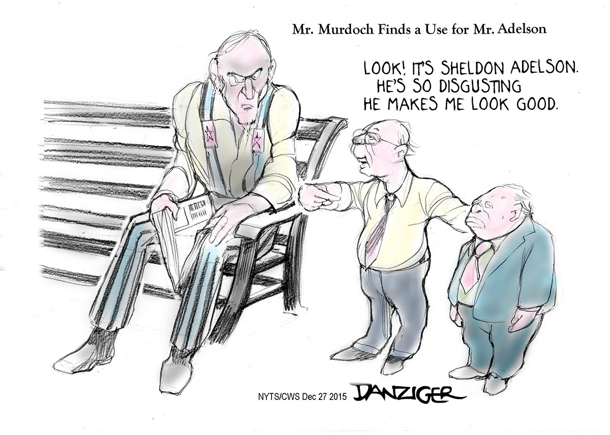 Rupert Murdoch, Sheldon Adelson, Las Vegas Review-Journal, political cartoon