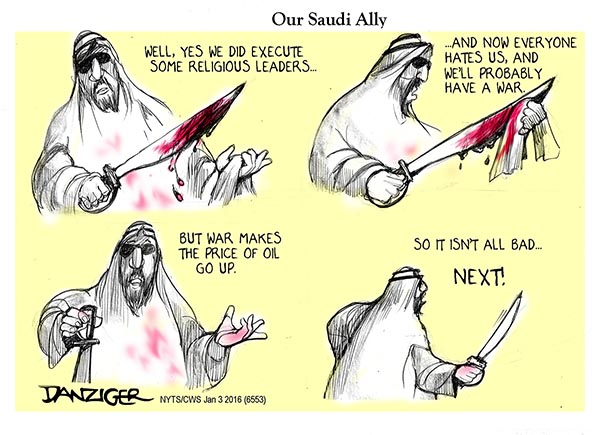 Saudi Arabia, executions, shia leaders, mideast war, political cartoon