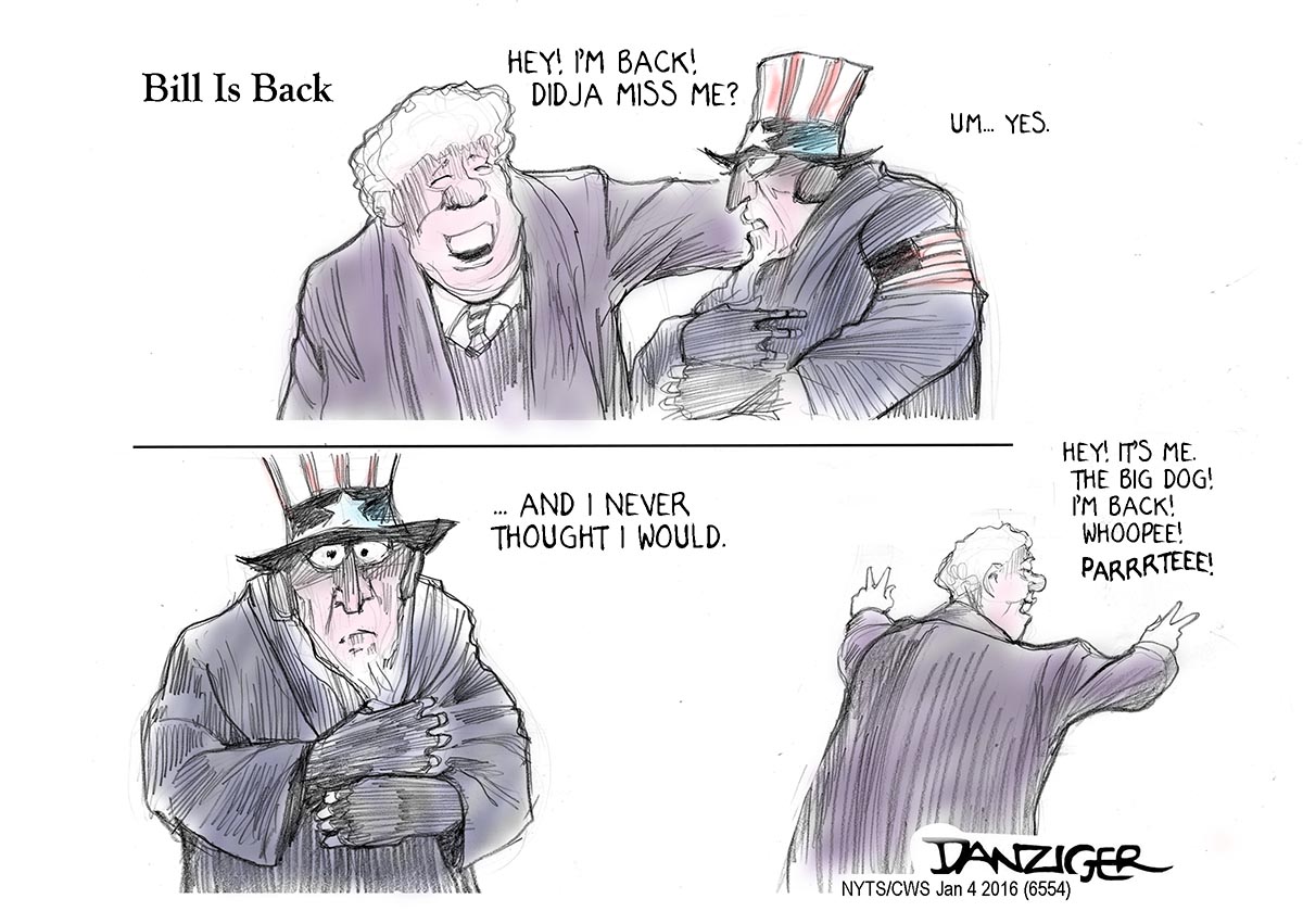 Bill Clinton, 2016 presidential race, US opinion, political cartoon