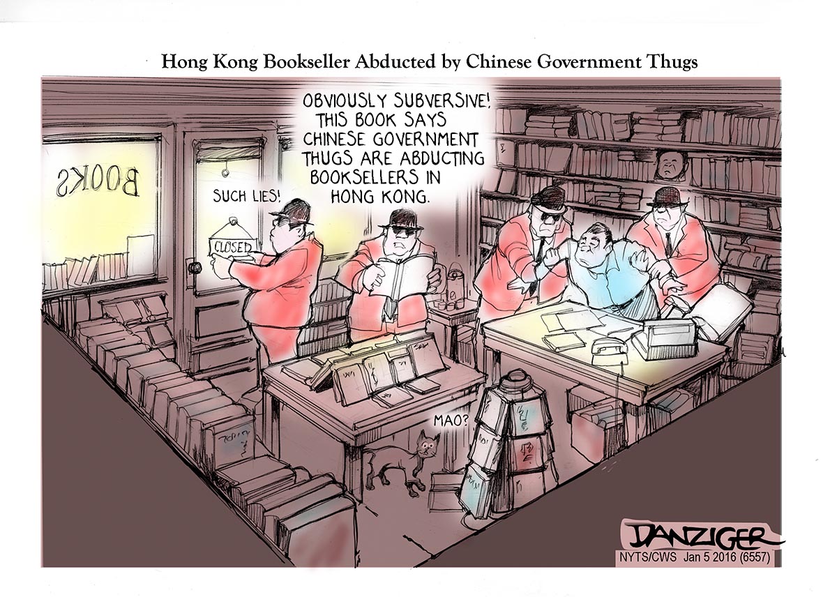 Chinese Government, bookstore, Hong Kong, political cartoon