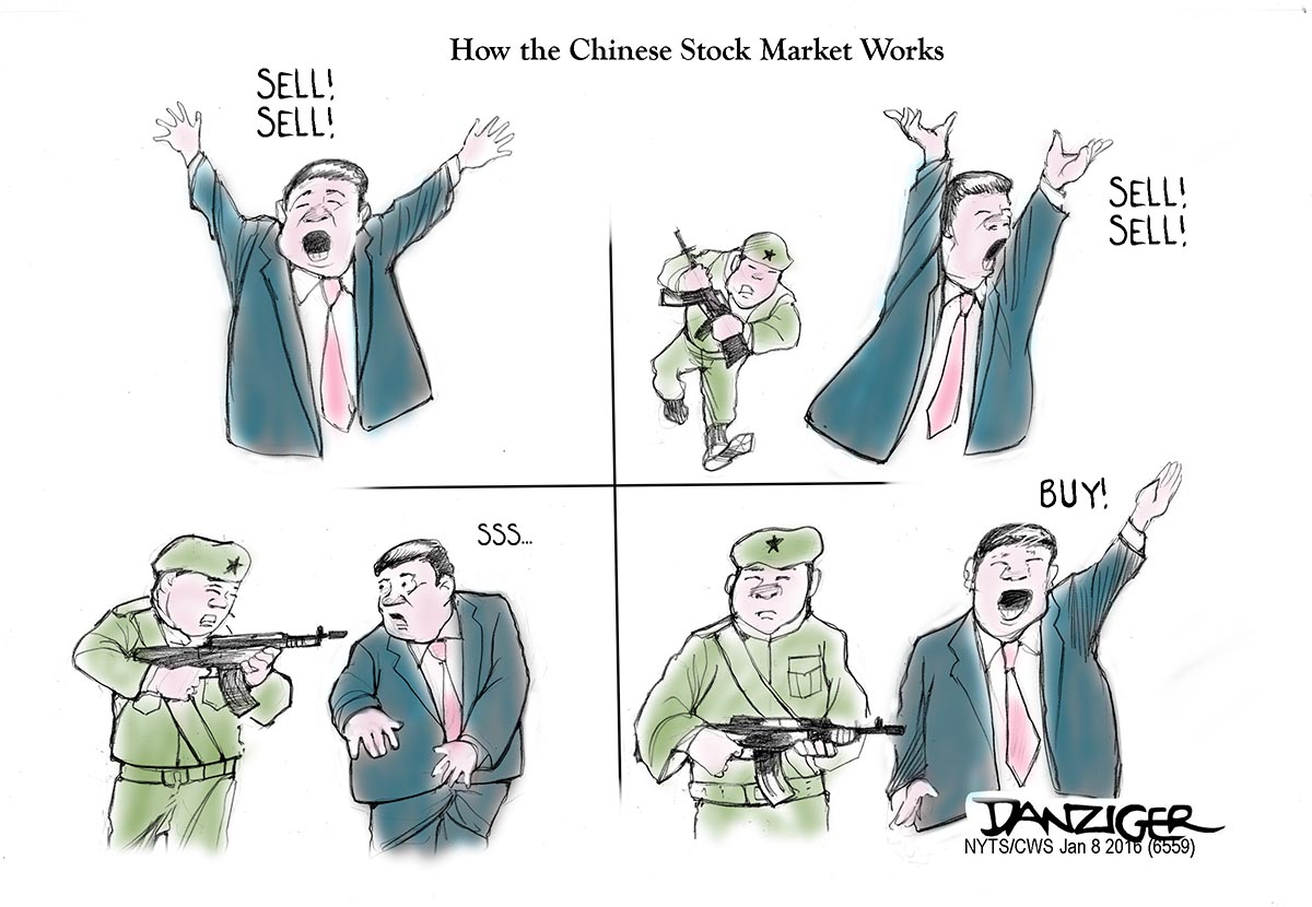China, stock market, political cartoon