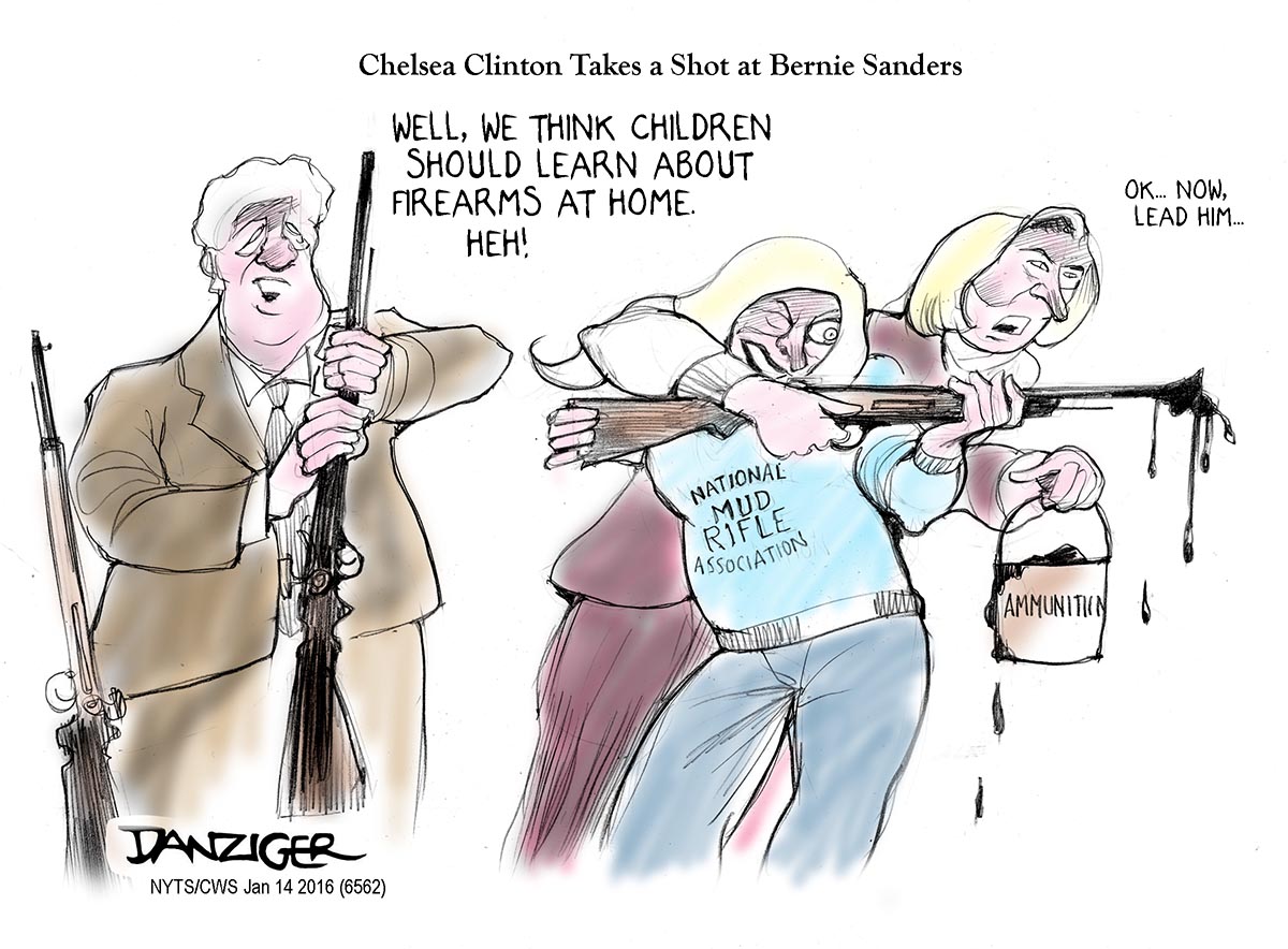 Chelsea Clinton, Bernie Sanders, Clintons, political cartoon