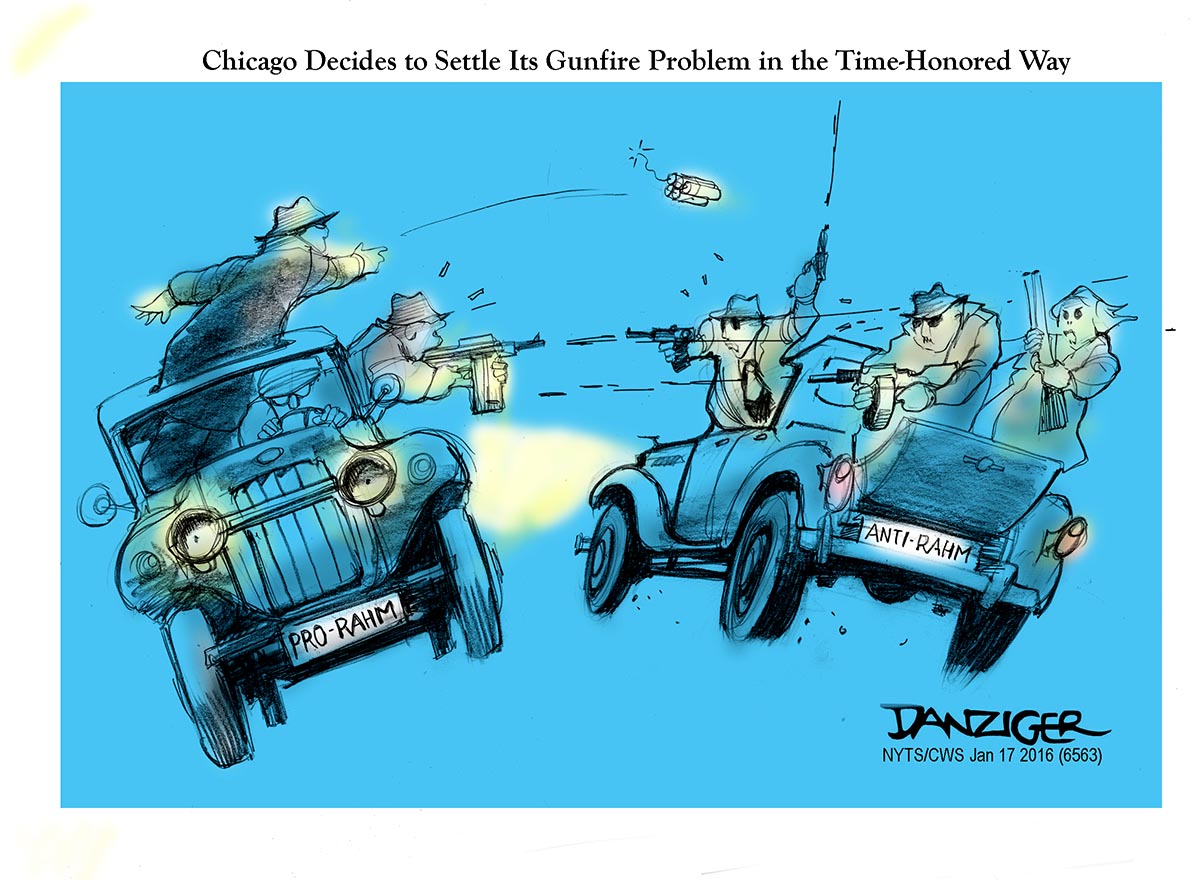 Rahm Emanuel, Chicagop, gun control, political cartoon
