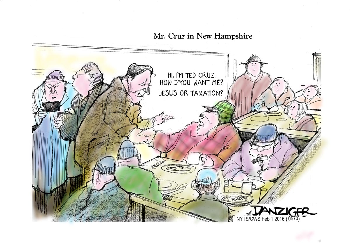 Ted Cruz, New Hampshire  primary, political cartoon