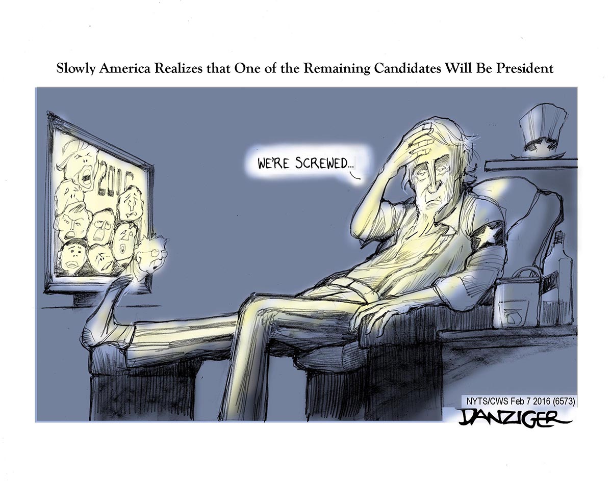 Uncles Sam, 2016 candidates, screwed, political cartoon