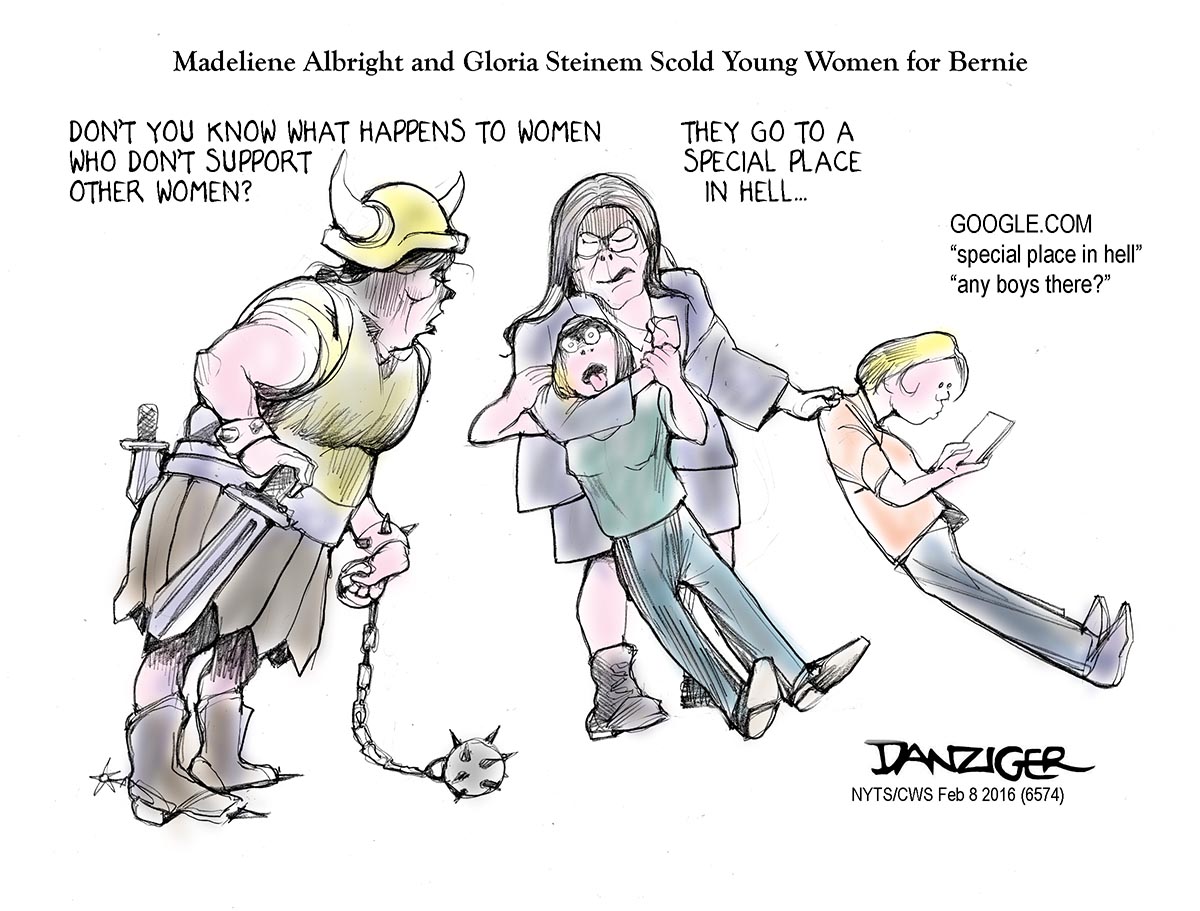 madeliene Albright, Gloria Steinem, special place in hell, political cartoon
