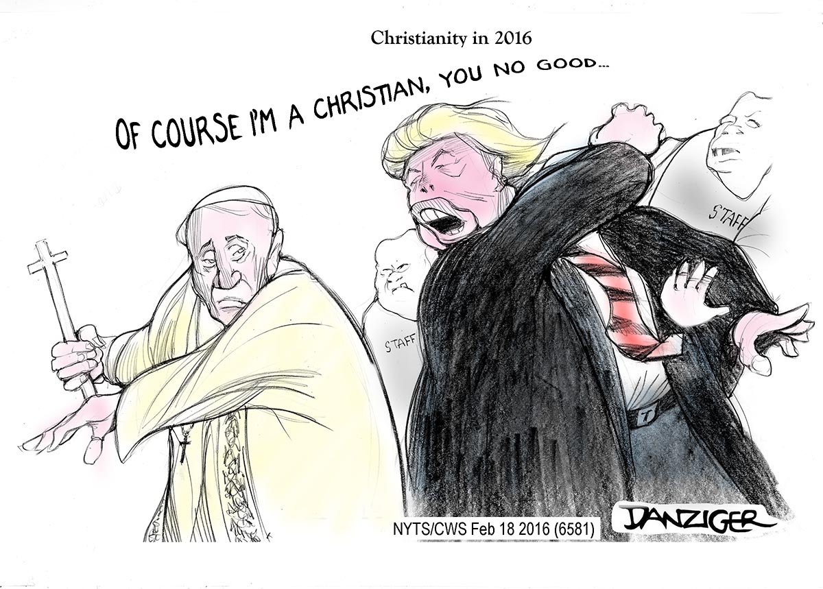 Pope Francis, Trump, Christianity, political cartoon