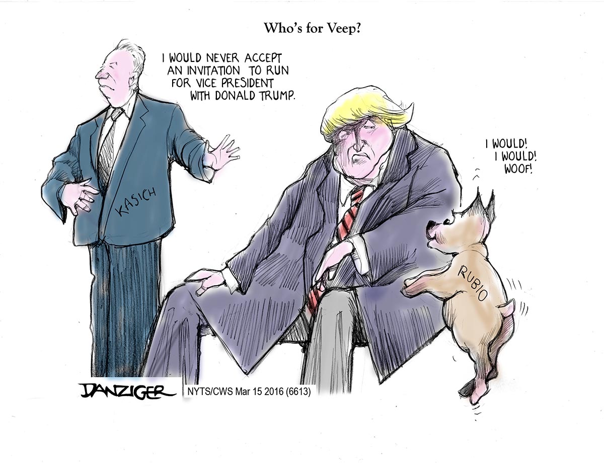 Kasich, vice president, Donald Trump, Maarco Rubio, political cartoon