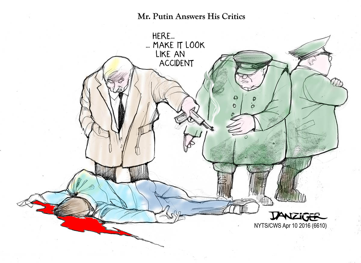 Putin, critics, assasination, political cartoon