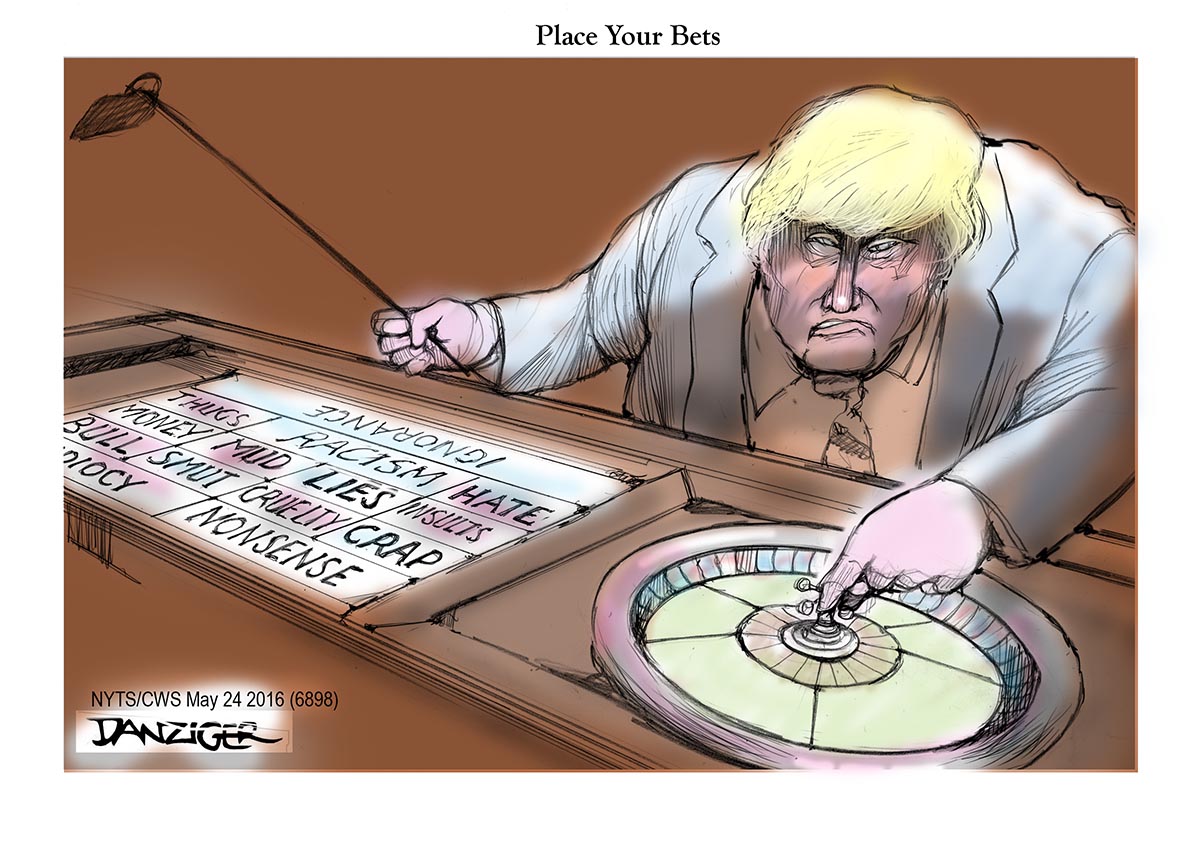 Truymp, casino, roulette wheel, political cartoon