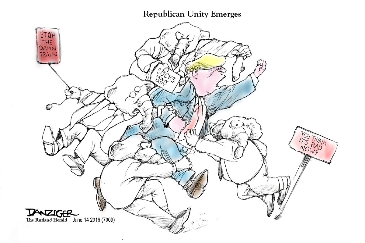 Republicans, Pulse Night Club killings, Unity, Trump, political cartoon