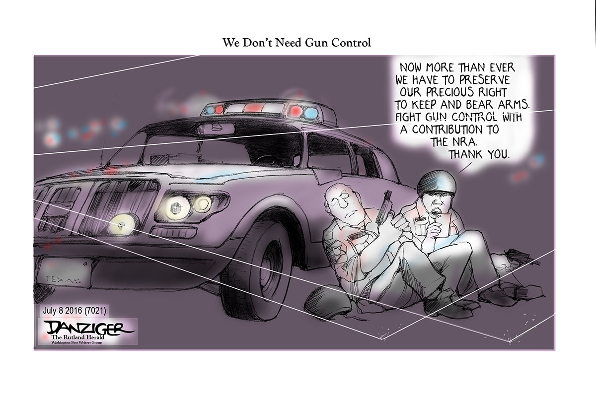Dallas Police Shooting, NRA, 2nd Amendment, political cartoon