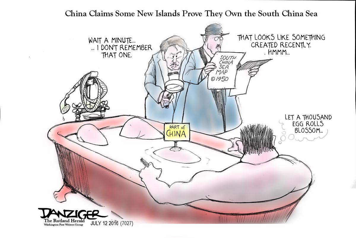 China, South China Sea, World Court, July12 2016, political cartoon