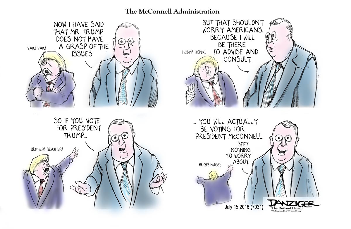 Mitch McConnell, Trump, political cartoon