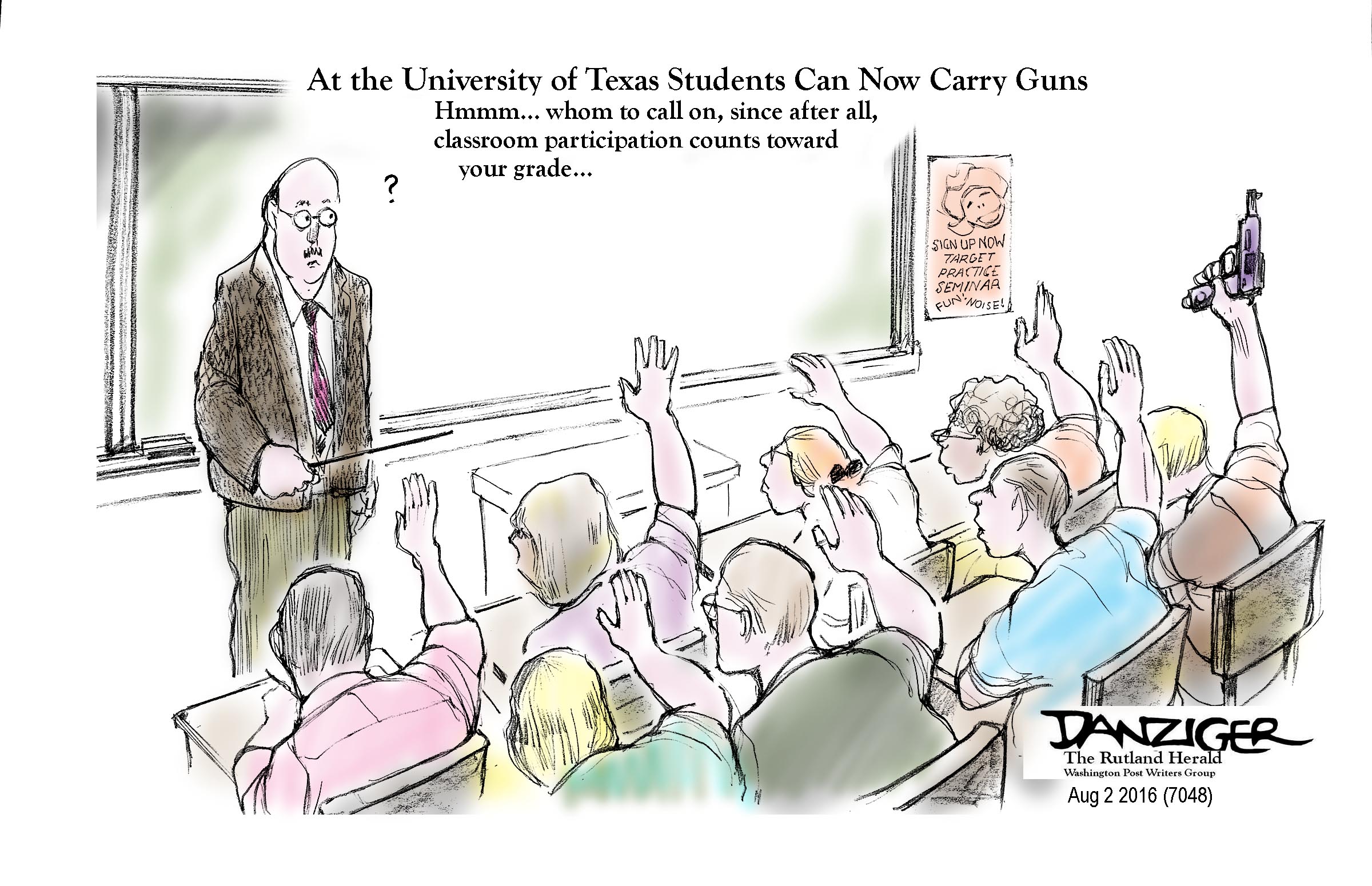 University of Texas, guns on campus, political cartoon